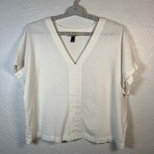 Universal Thread White Linen Blend Boxy Top V-Neck Cuff Sleeve 2XL Plus Resort